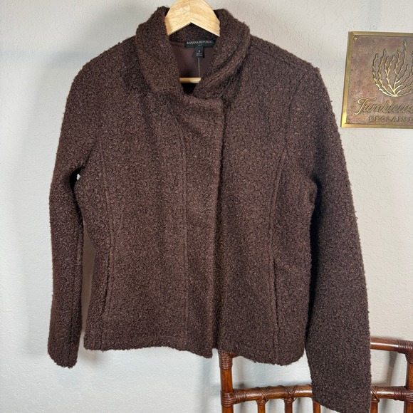 Banana Republic Jackets & Blazers - Banana Republic Womens Brown Boucle Knit Asymmetrical Snap Jacket Small S